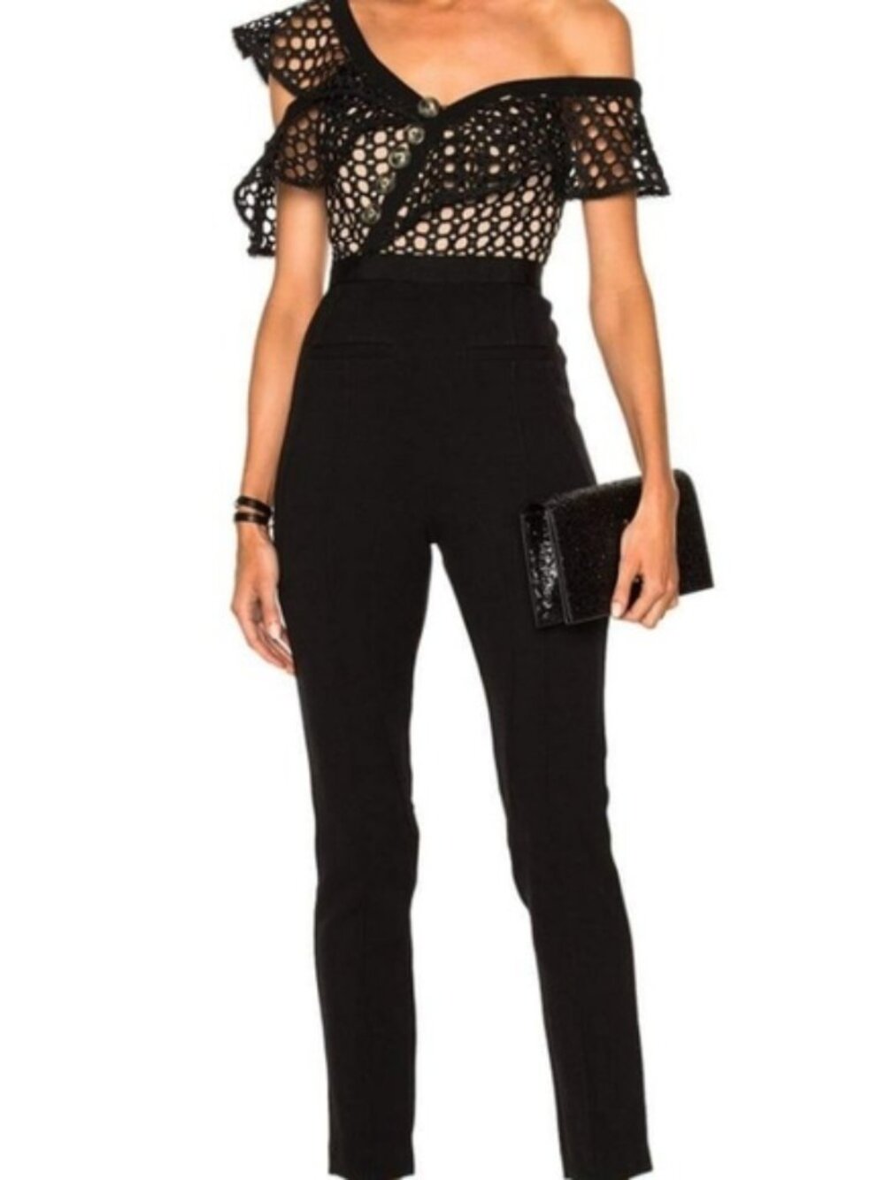 Self-Portrait Lace Frill Jumpsuit Black Size 8